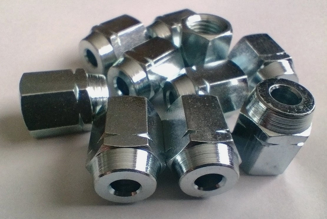 3/8" X 24 UNF Brake Pipe Nuts Long Female for 3/16" Brake Pipe (10)