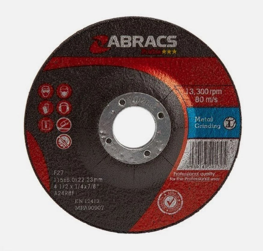 Abracs 115 × 6 × 22mm Proflex DPC Metal Grinding Disc PF11560DM (Pack of 5)