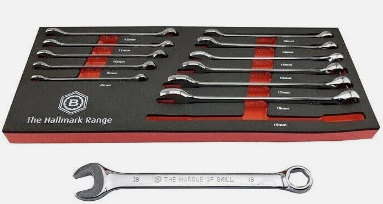 Britool 6 Point Combination Spanner Set 12 Piece Metric 8 - 19mm Hex (6pt) Ring