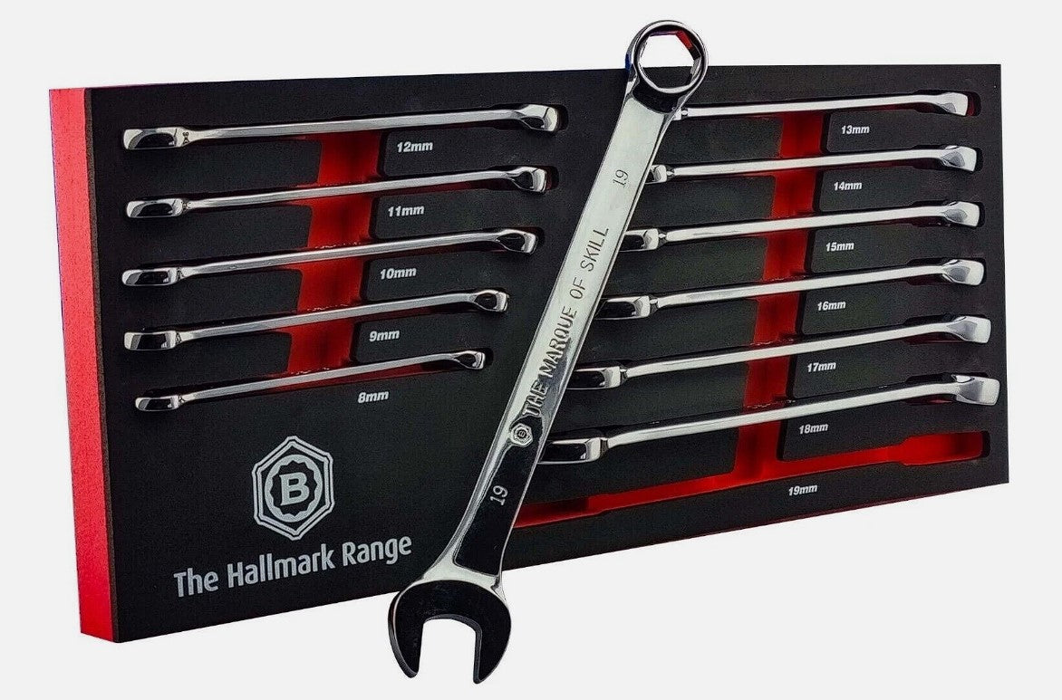 Britool 6 Point Combination Spanner Set 12 Piece Metric 8 - 19mm Hex (6pt) Ring