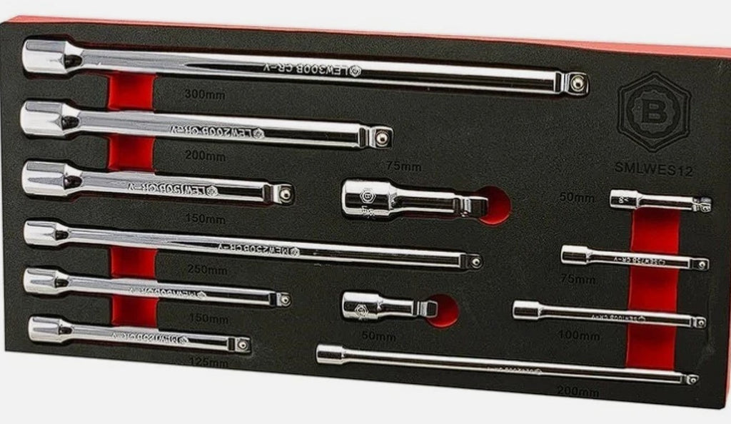 Britool 12 Piece 1/4" 3/8" 1/2"  Wobble Extension Bar Set SMLWES12