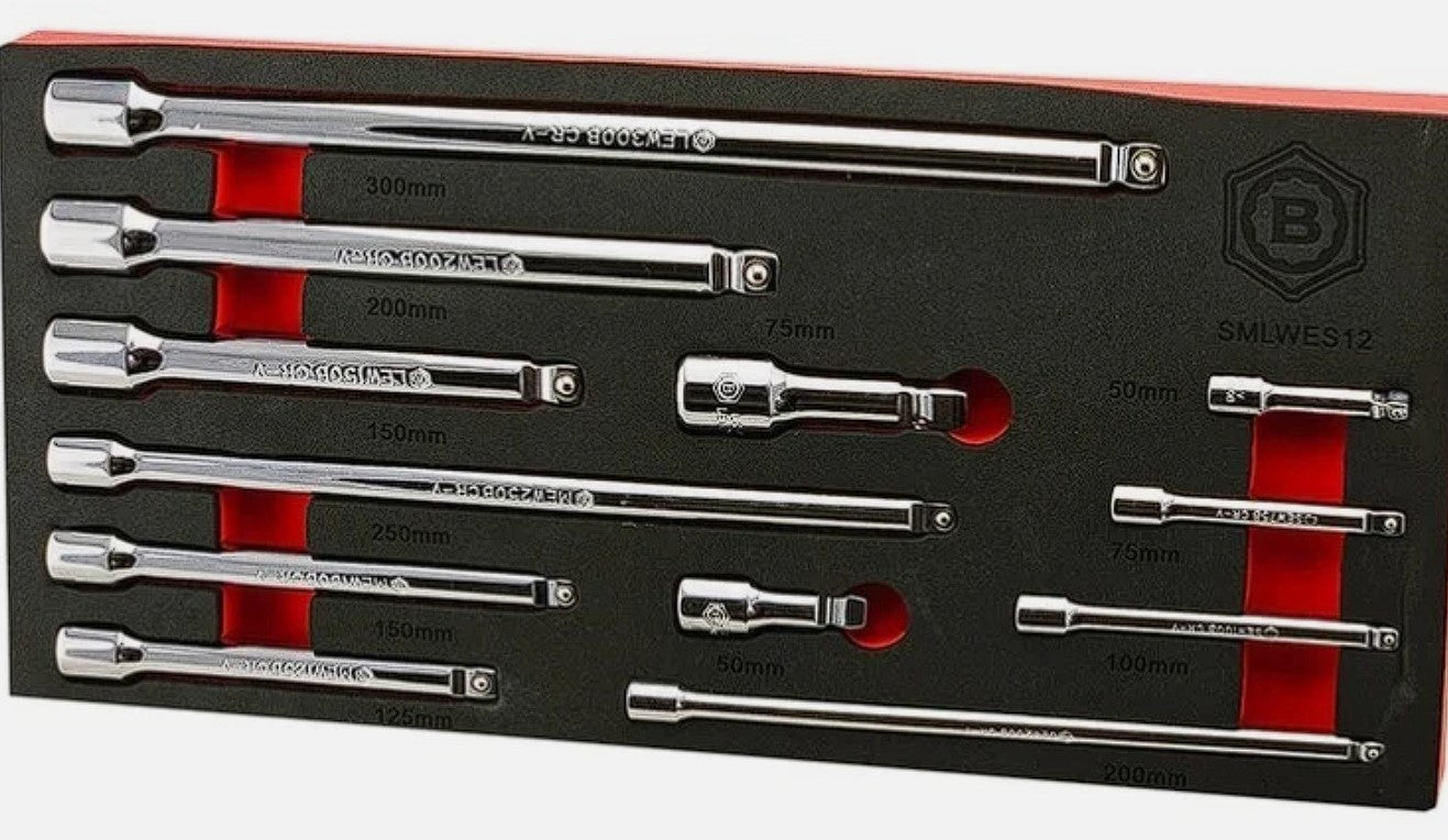 Britool 12 Piece 1/4" 3/8" 1/2"  Wobble Extension Bar Set SMLWES12