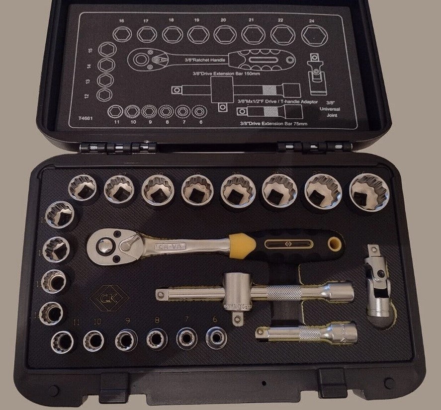 CK 3/8" Dr Professional Socket Set 23 Pce 6-24mm Workshop Garage T4661