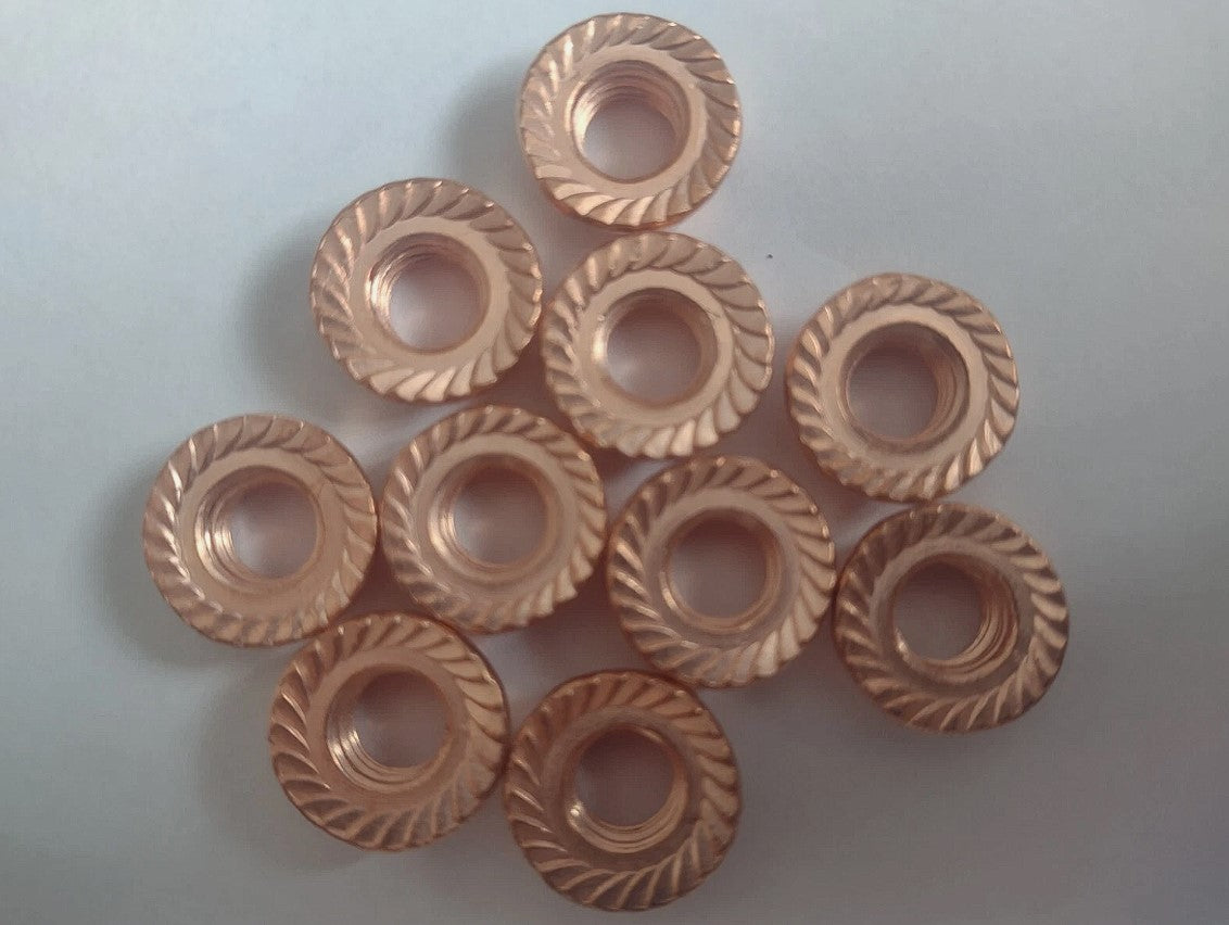 M8/M10 Copper Flashed Exhaust Manifold Flanged Nuts (10)