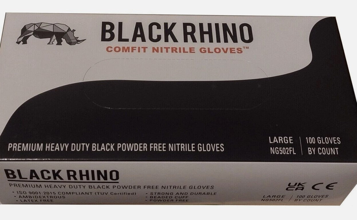 Heavy Duty Black Nitrile Gloves (100) Powder Free Large/XL Mechanics Farming etc