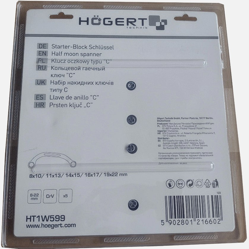 Hogert Half Moon C Spanner Set 5 Piece 8-22mm