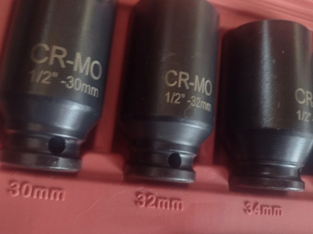 5 Piece 1/2" Drive Hub Nut Impact Socket Set 12 Point 30mm 32mm 34mm 35mm 36mm