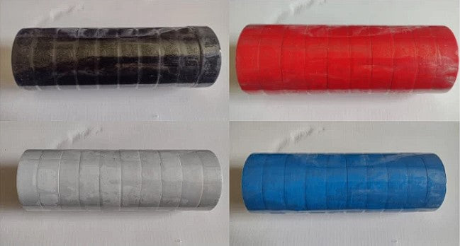 19mm PVC Electrical Insulating Tape Pack of 10 Red Blue White Black 20m