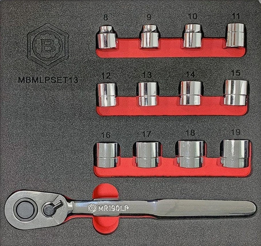 Britool Hallmark 13 Pc Low Profile Restricted Access Socket & Ratchet Set