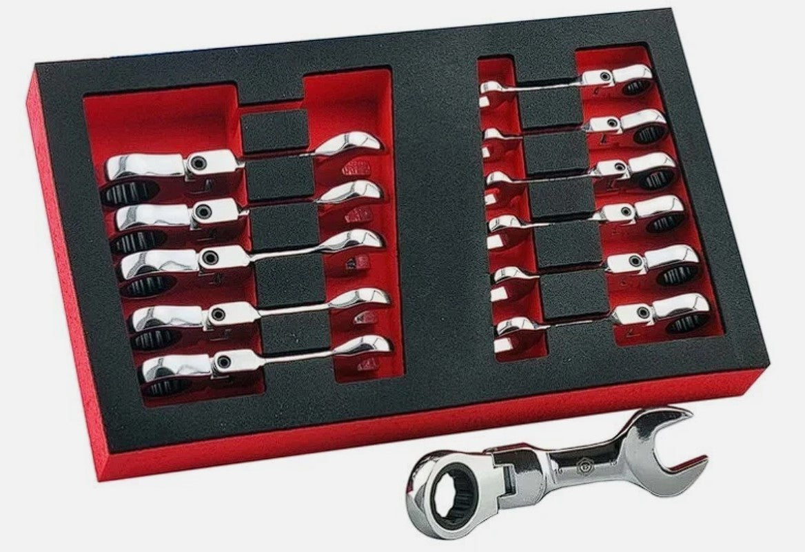 Britool Flexi Stubby Ratchet Spanner Set 12 Piece 8-19mm