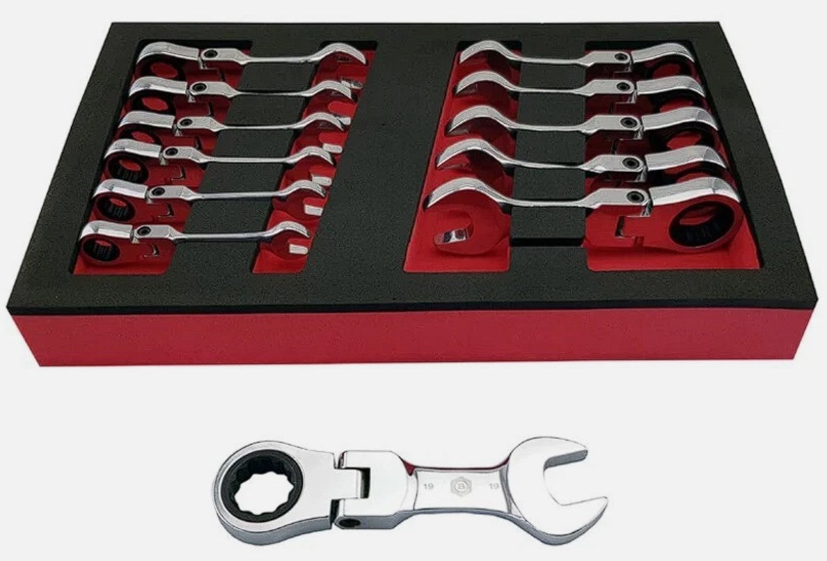 Britool Flexi Stubby Ratchet Spanner Set 12 Piece 8-19mm