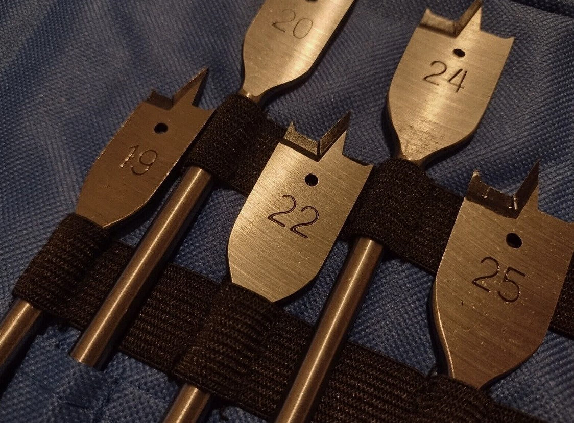 13 Pc Flat Wood Drill Set in Tool Pouch 6/8/10/11/13/14/16/18/19/20/22/24/25mm