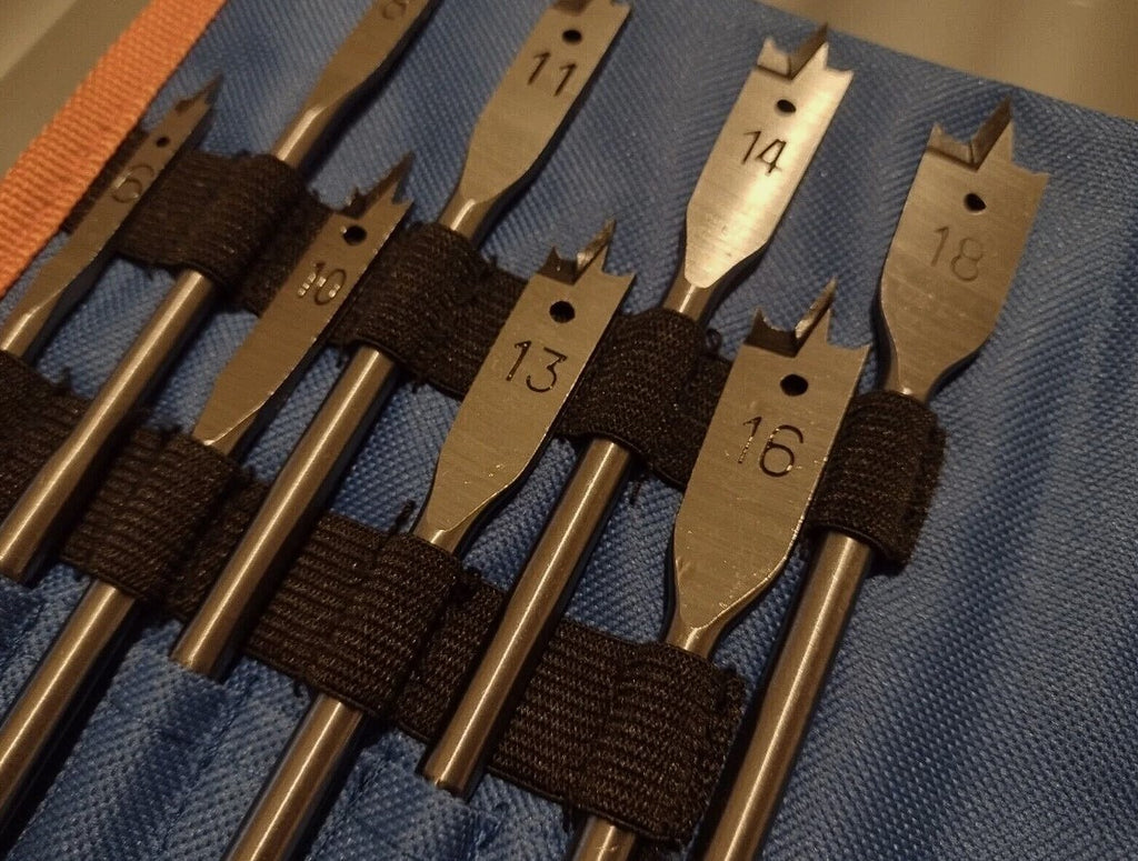13 Pc Flat Wood Drill Set in Tool Pouch 6/8/10/11/13/14/16/18/19/20/22/24/25mm